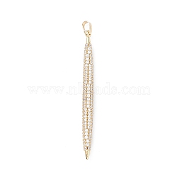 Rack Plating Brass Micro Pave Clear Cubic Zirconia Big Pendants, Bullet Charm, Long-Lasting Plated, Cadmium Free & Lead Free, Real 18K Gold Plated, 62x5mm, Hole: 3.5x5mm(KK-L155-63G)