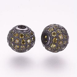 Brass Micro Pave Cubic Zirconia Beads, Round, Yellow, 8x7.5mm, Hole: 1.8mm(ZIRC-F054-15B-02)