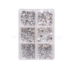 Glass Flat Back Rhinestone, Faceted, Nail Art Decoration Accessories, Half Round, White Opal, 2~4.9mm, about 1015pcs/box(MRMJ-T063-332B)