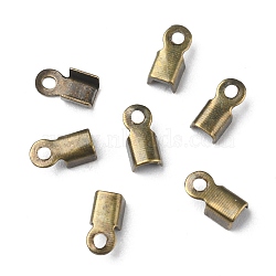 Iron Folding Crimp Ends, Fold Over Crimp Cord Ends, Nickel Free, Antique Bronze Color, about 3mm wide, 6mm long, Hole: 1mm(E029-NFAB)