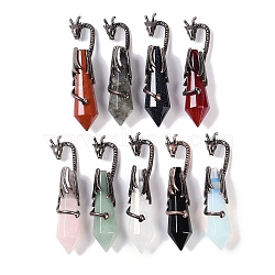 Natural & Synthetic Mixed Gemstone Faceted Pointed Bullet Big Pendants, Rack Plating Brass Dragon Charms, Lead Free & Cadmium Free, Red Copper, Mixed Dyed and Undyed, 73.5~78.5x15.5~16.5x15.5~16.5mm, Hole: 4x2.5mm(G-L524-19R)