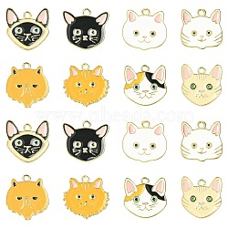 32Pcs 8 Styles Cat Shape Alloy Enamel Pendants, Golden, Mixed Color, 17.5~22.5x17.5~20x1.5mm, Hole: 1.6~1.8mm, 4pcs/style(ENAM-CJ0007-40)