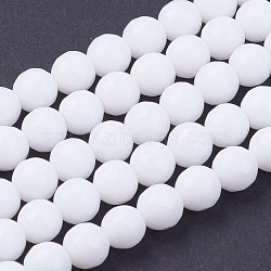 Natural White Jade Bead Strands, Dyed, Faceted, Round, White, 8mm, Hole: 1mm, 48pcs/strand, 14.5~14.9 inch(G-R166-8mm-22)