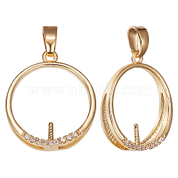 5Pcs Brass Micro Pave Clear Cubic Zirconia Peg Bail Pendants, for Half Drilled Beads, Ring, Real 18K Gold Plated, 18x16x4mm, Hole: 3x5mm, Pin: 1.1mm(KK-BBC0008-79)