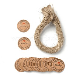 100Pcs Thanksgiving Themed Round Dot Paper Hang Gift Tags, with Hemp Cord, Tan, 3cm(CDIS-YW0001-10A)