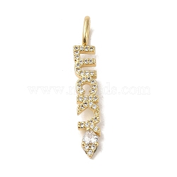 Brass Micro Pave Cubic Zirconia Pendants, Word Lucky, Real 18K Gold Plated, 35.5x5.5x3.5mm, Hole: 5x3.5mm(KK-C058-13G)