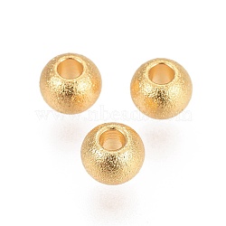 202 Stainless Steel Textured Beads, Round, Golden, 4x3mm, Hole: 1.5mm(X-STAS-I100-15G)