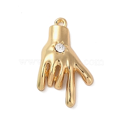 Alloy with Rhinestone Pendants, Hand, Golden, 28.5x17.5x5mm, Hole: 2mm(PALLOY-K021-02A-G)