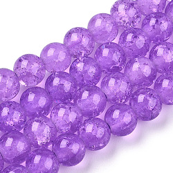 Baking Painted Crackle Glass Bead Strands, Round, Dark Orchid, 8mm, Hole: 1.3~1.6mm, about 100pcs/strand, 31.4 inch(DGLA-Q023-8mm-YS11-A)