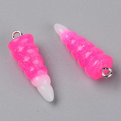 Resin Pendants, with Platinum Iron Peg Bail, Two Tone, Unicorn Horn, Deep Pink, 29x10x9.5mm, Hole: 1.8mm(RESI-WH0014-46A)