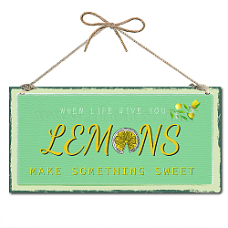 Printed Natural Wood Hanging Wall Decorations, for Front Door Home Decoration, Rectangle with Word Lemon, Word, 15x30x0.5cm(WOOD-WH0112-82F)