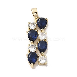 Brass Micro Pave Clear Cubic Zirconia Pendants, with Glass,
Long-Lasting Plated, Teardrop, Prussian Blue, 28x11x3.5mm, Hole: 5x3mm(KK-M275-51G)
