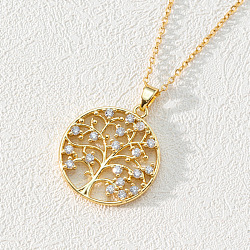 18K Gold Plated Tree of Life Pendant Necklace with CZ Stones Circle Cutout, Clear, size 4(ST0008405)