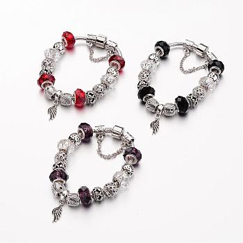 Alloy Glass Bead European Bracelets, with Brass Chain, Mixed Color, 190mm