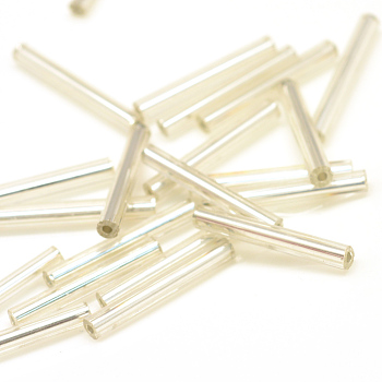 Silver Lined Transparent Glass Bugle Beads, Clear, 15x2.5mm, Hole: 0.5mm, about 5000pcs/bag