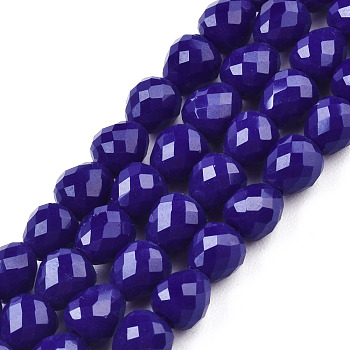 Opaque Solid Color Glass Beads Strands, Faceted, Teardrop, Midnight Blue, 4.5~5x4x4mm, Hole: 1mm, about 97~101pcs/strand, 16.54~18.5 inch(42~47cm)