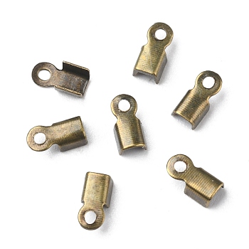 Iron Folding Crimp Ends, Fold Over Crimp Cord Ends, Nickel Free, Antique Bronze Color, about 3mm wide, 6mm long, Hole: 1mm