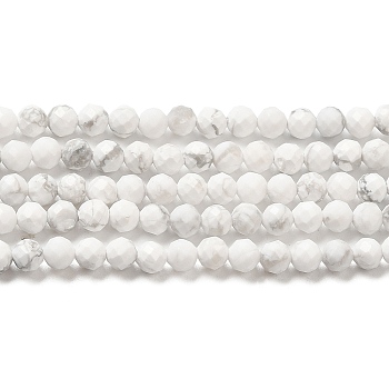 Natural Howlite Beads Strands, Round, Faceted, Grade AA, 3mm, Hole: 0.6mm, about 120pcs/strand, 15.35~15.47''(39~39.3cm)