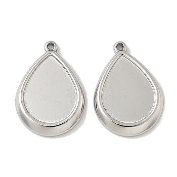 304 Stainless Steel Pendant Cabochon Settings, Teardrop, Stainless Steel Color, Tray: 14x18.5mm, 26.5x18.5x3mm, Hole: 1.6mm