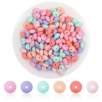 180Pcs 6 Colors Rondelle Food Grade Eco-Friendly Silicone Abacus Beads, Chewing Beads For Teethers, DIY Nursing Necklaces Making, Mixed Color, 11.5~12x6mm, Hole: 3mm, 30pcs/color
