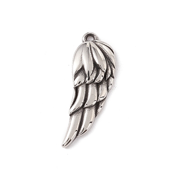 304 Stainless Steel Pendant, Wing, Antique Silver, 22.5x8x3mm, Hole: 1mm