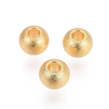202 Stainless Steel Textured Beads, Round, Golden, 4x3mm, Hole: 1.5mm