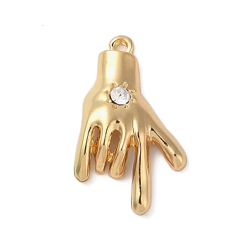 Alloy with Rhinestone Pendants, Hand, Golden, 28.5x17.5x5mm, Hole: 2mm