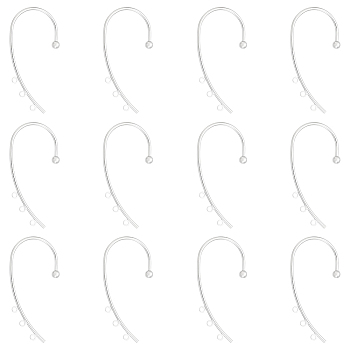 12Pcs Brass Ear Cuff Findings, Climber Wrap Around Earring Wire with 3 Horizontal Loop, Platinum, 50x28x4mm, Hole: 1.8mm