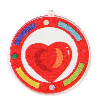 Valentine's Printed Acrylic Pendants, Colorful, 41x38.5x2mm, Hole: 1.4mm