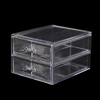 4-Grid Acrylic Jewelry Storage Drawer Boxes, Desktop 2-Tier Jewelry Case for Earrings, Rings, Bracelets, Tabletop Organizer Holder, Rectangle, Clear, 18.2x15x11.5cm