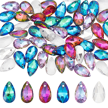AHADERMAKER 60Pcs 6 Colors Glass Rhinestone Pendants, Pointed Back & Back Plated, Teardrop, Mixed Color, 16x9x5.5mm, Hole: 1.2mm, 10pcs/color