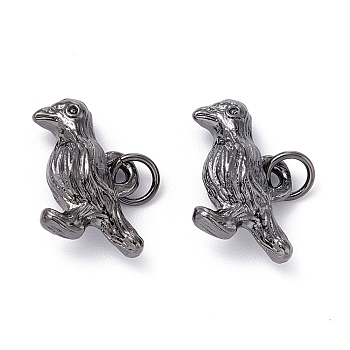 Brass Charms, with Jump Rings, Crows Bird, Gunmetal, 11.5x17x6mm, Jump Ring: 5x0.6mm, Inner Diameter: 3.5mm