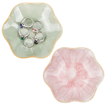 2Pcs 2 Style Ceramic Dipping Dish, Snack Serving Dish, Lotus Leaf, Mixed Color, 110~110.5x100~102x27.5~29mm, 1pc/style