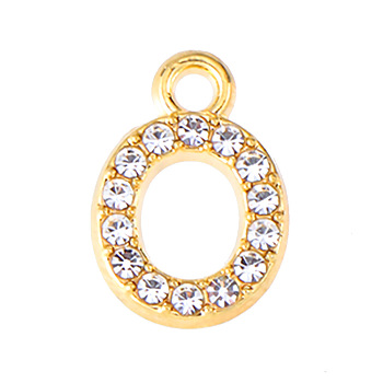 Golden Tone Alloy Rhinestone Pendants, Letter O, 13mm