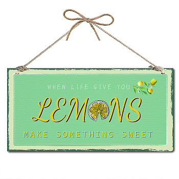 Printed Natural Wood Hanging Wall Decorations, for Front Door Home Decoration, Rectangle with Word Lemon, Word, 15x30x0.5cm