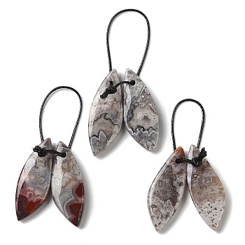 2Pcs Natural Mexican Agate Pendants, Gems Charms, Leaf, 28x10.5x4.5mm, Hole: 1.4mm