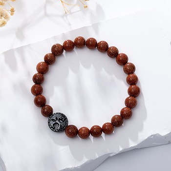 Synthetic Goldstone Stretch Bracelet with Tree of Life