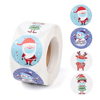 4 Styles Christmas Themed Paper Stickers, Self Adhesive Roll Sticker Labels, for Envelopes, Bubble Mailers and Bags, Flat Round, Christmas Themed Pattern, 3.8cm, about 500pcs/roll