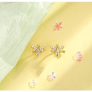 Bees Brass Micro Pave Clear Cubic Zirconia Cuff Earrings, Golden, 10x8mm