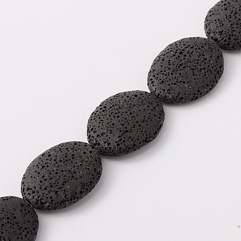 Synthetic Lava Rock Bead Strands, Oval, Dyed, Black, 32x24x8~10mm, Hole: 1mm, about 12pcs/strand, 14.9 inch