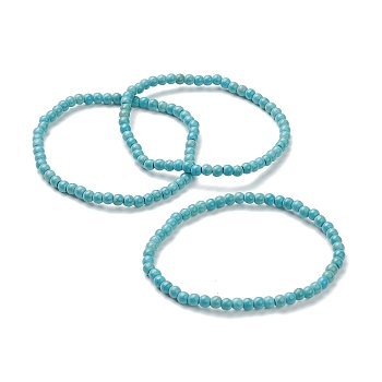 Synthetic Turquoise Beaded Stretch Bracelets, Round, Beads: 4~5mm, Inner Diameter: 2-1/4 inch(5.65cm)
