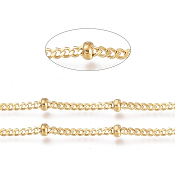 Ion Plating(IP) 304 Stainless Steel Satellite Chains, Diamond Cut Curb Chains, Soldered, with Rondelle Beads and Spool, Golden, Link: 1.9x2.3x0.4mm, about 65.61 Feet(20m)/roll