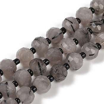 Natural Rutilated Quartz Beads Strands, Faceted, Rondelle, with Seed Beads, 7.5~8x6.5mm, Hole: 1.4mm, about 45~46pcs/strand, 15.75''(40cm)