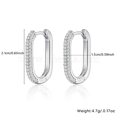 Pendientes de aro ovalados de plata de ley 925 con baño de rodio y diamantes de imitación(IL6021-1)-2