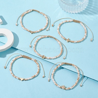 Glass & Brass Beads Braided Bead Bracelets(BJEW-JB09873)-5