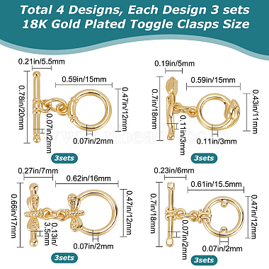 12 Sets 4 Styles Brass Toggle Clasps(KK-CN0001-97)-2