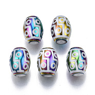 Electroplate Glass Beads, Tibetan Style dZi Beads, Barrel with 12 Eye Pattern, Colorful, 11x8mm, Hole: 1.2mm, about 200pcs/bag(EGLA-S197-09A-06)