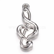 304 Stainless Steel Pendants, Musical Note, Stainless Steel Color, 21.5x9.5x3mm, Hole: 1mm(STAS-G073-54P)
