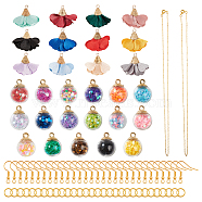 DIY Dangle Earring Making, with Iron & Cloth Pendants, Glass Ball Pendants, Iron Earring Hooks and Brass Cable Chain Necklace Marking, Mixed Color, 28~32x25~37mm, Hole: 1~4mm(DIY-PH0027-75G)