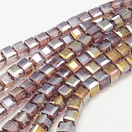 Electroplate Glass Beads Strands, AB Color Plated, Faceted, Cube, Purple, 5~6x5~6x5~6mm, Hole: 1mm, 95~100pcs/strand, 54~57cm(EGLA-D018-6x6mm-81)